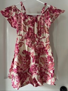 Girls' Pink Floral Off-Shoulder Dress Sz 6/7